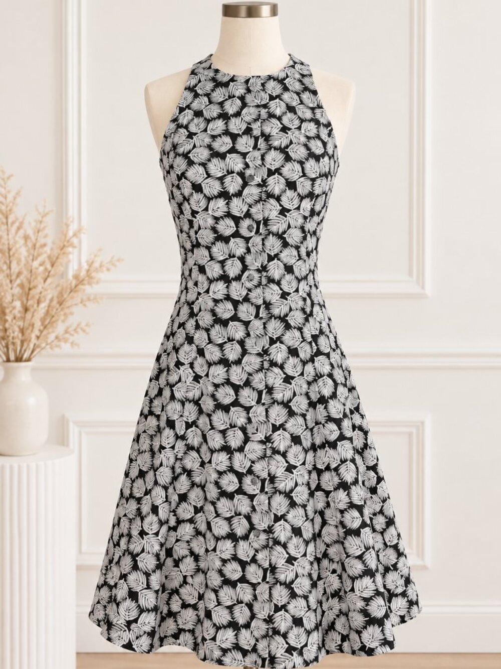 Michael Kors Leaf Print Fit & Flare Dress Size 4